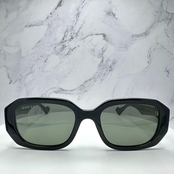New Gucci Sunglasses Black Rectangular Square Gold Metal GG Logo 54mm - Picture 2 of 16